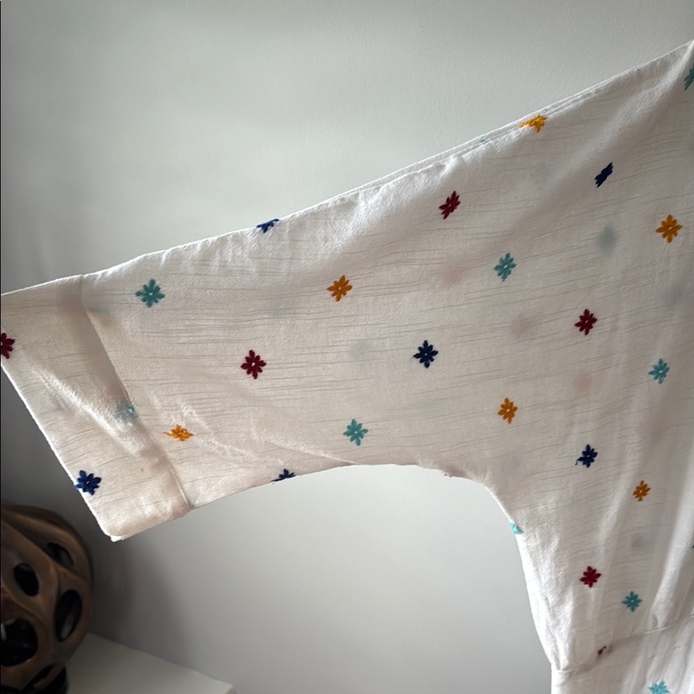 Zara Cotton Dress With Tassels/Pom Pom And Embroidery White Size XL EUC - Picture 4 of 6